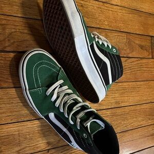 Vans Black and Green High-Top Sneakers